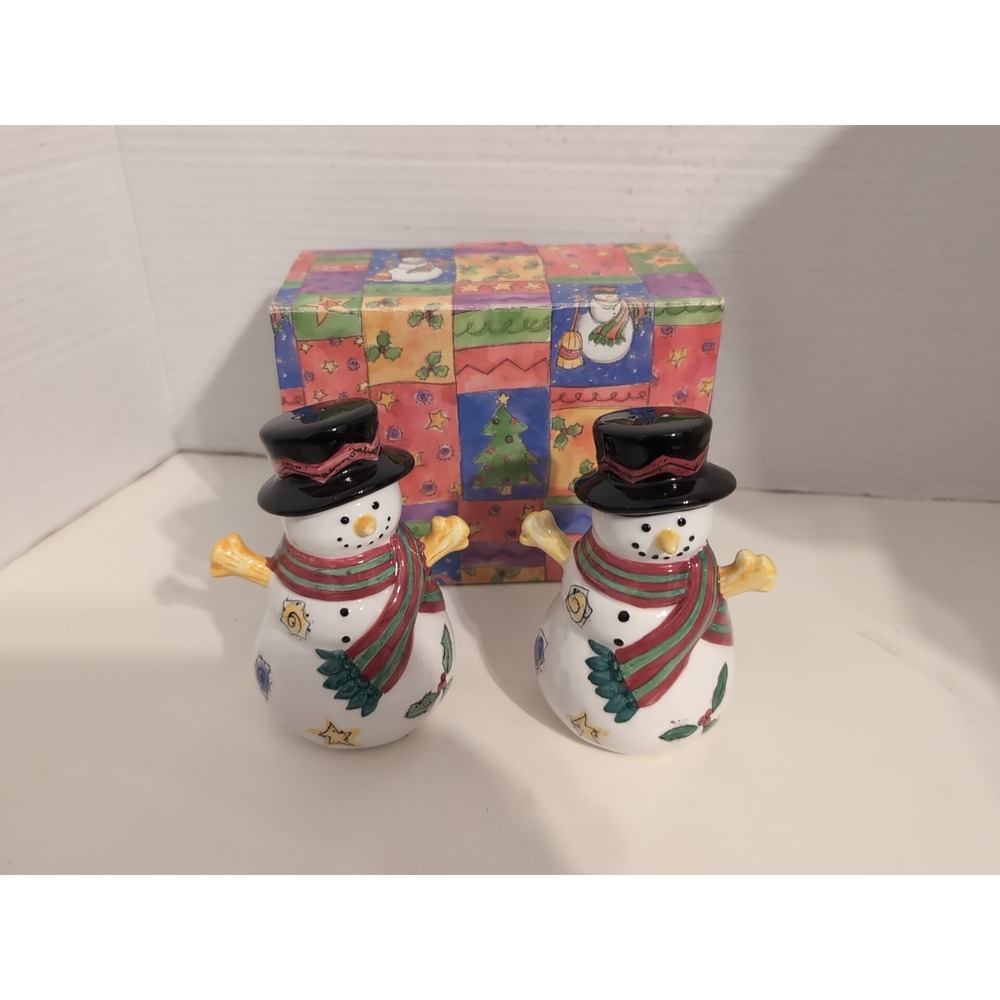 SANGO Sweet Shoppe Christmas SNOWMEN Salt Pepper Set NEW NIB Sue‎ Zipkin Xmas